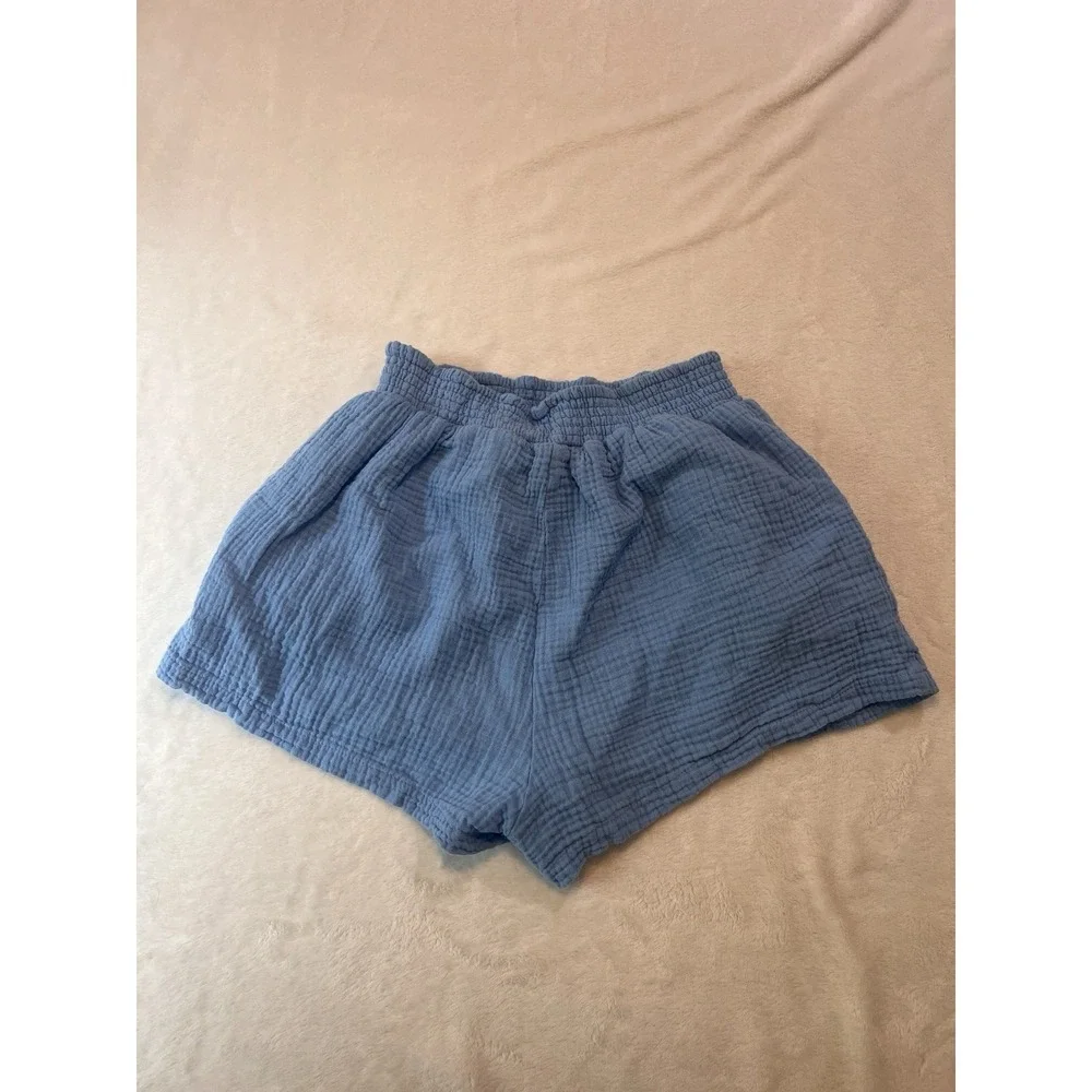 Vintage Savana Muslin Cotton Light Blue Shorts L Lightweight Soft